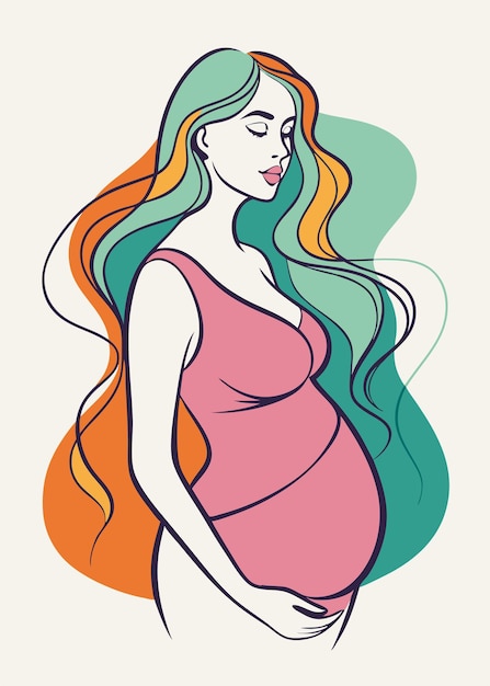 Vector pregnant women drawing abstract minimal continuous line art