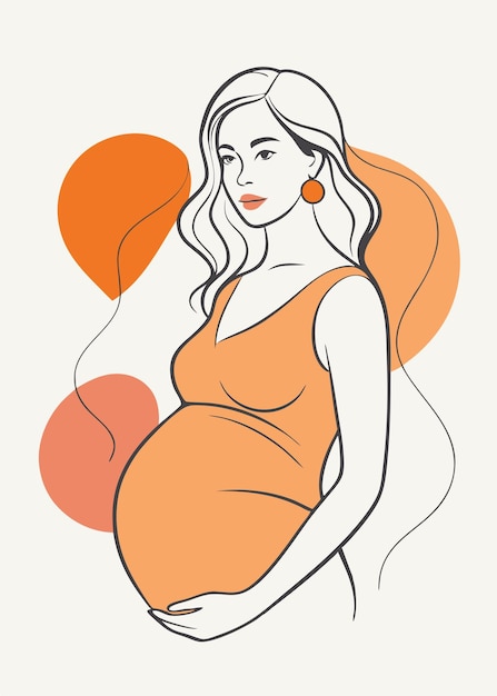 Vector pregnant women drawing abstract minimal continuous line art