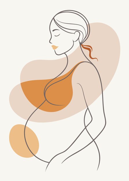 Vector pregnant women drawing abstract minimal continuous line art