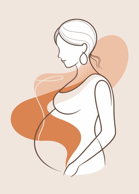 Vector pregnant women drawing abstract minimal continuous line art