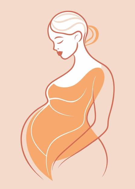 Pregnant women drawing abstract minimal continuous line art