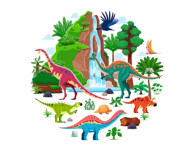 Vector prehistoric dinosaurs banner funny dino characters