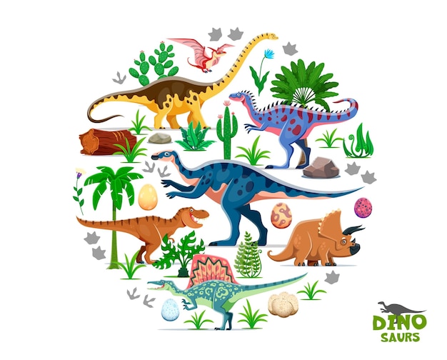 Vector prehistoric dinosaurs and dino eggs jurassic era