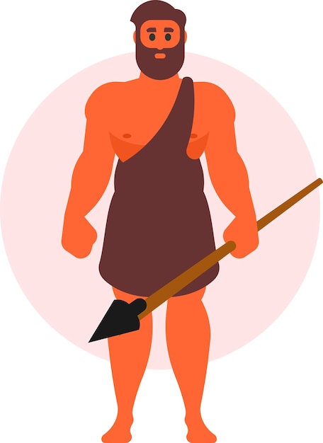 A Prehistoric Man Is Holding A Spear Isolated On Transparent Background