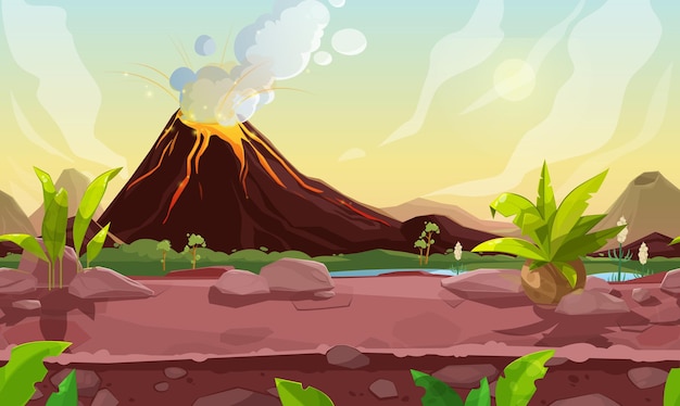 Prehistoric steaming volcano pc game scene