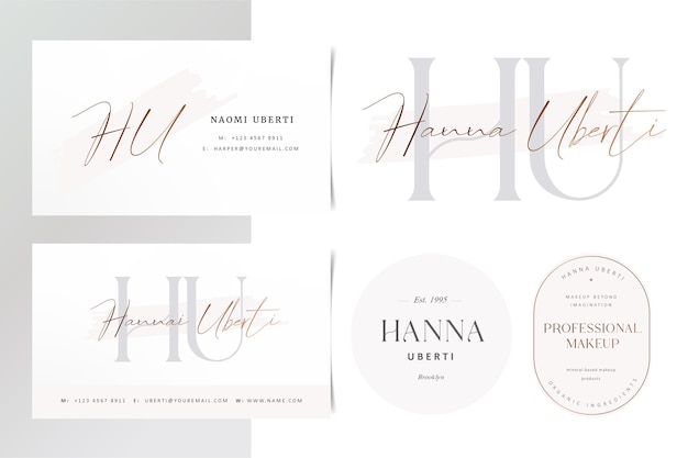 Premade feminine luxury logo design with initials, business card and label design