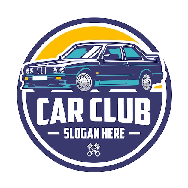 Premium 90s sport car club logo emblem vector illustration