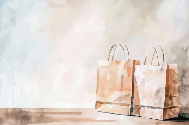 Vector premium cardboard craft paper bag watercolor illustration