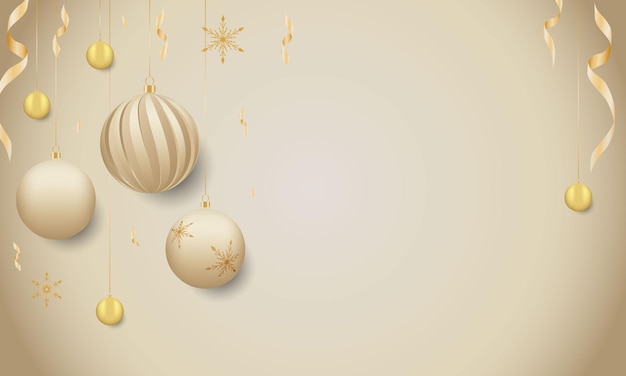 Premium Christmas background beige with 3d ball snowflake mini gold ball