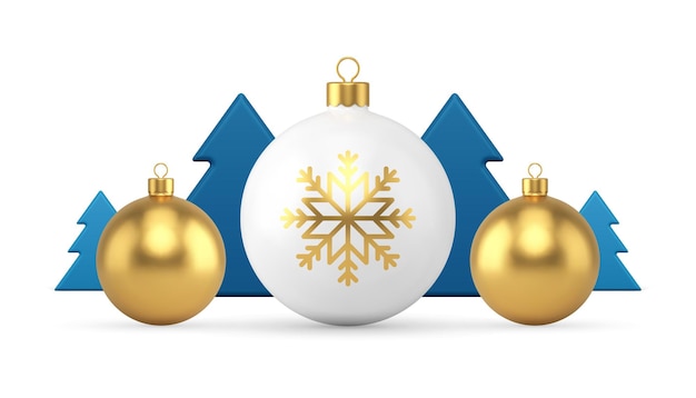 Premium Christmas ball toy with blue slim spruce bauble December holiday composition 3d icon vector