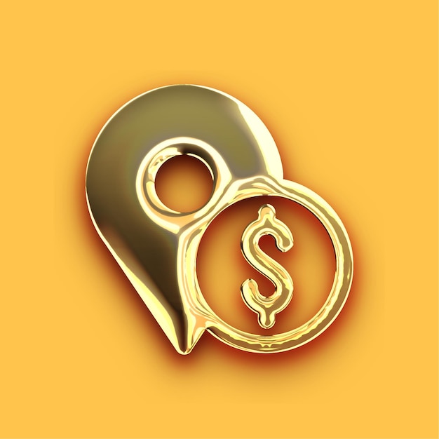 Premium Chrome Gold Location and Dollar Icon with Customizable Yellow Backdrop