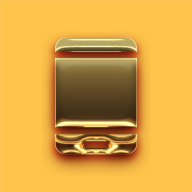 Premium Chrome Gold Mobile Phone Icon with Customizable Yellow Backdrop