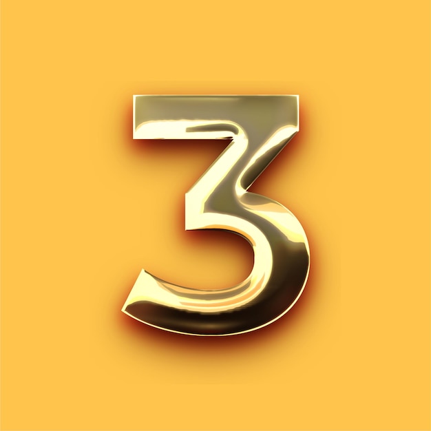 Premium Chrome Gold Number 3 Icon with Customizable Yellow Backdrop