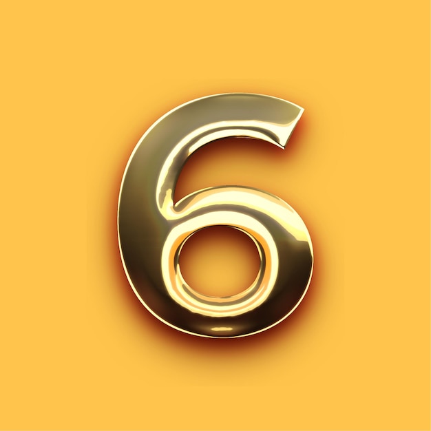 Premium Chrome Gold Number 6 Icon with Customizable Yellow Backdrop