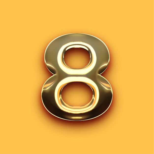 Premium Chrome Gold Number 8 Icon with Customizable Yellow Backdrop