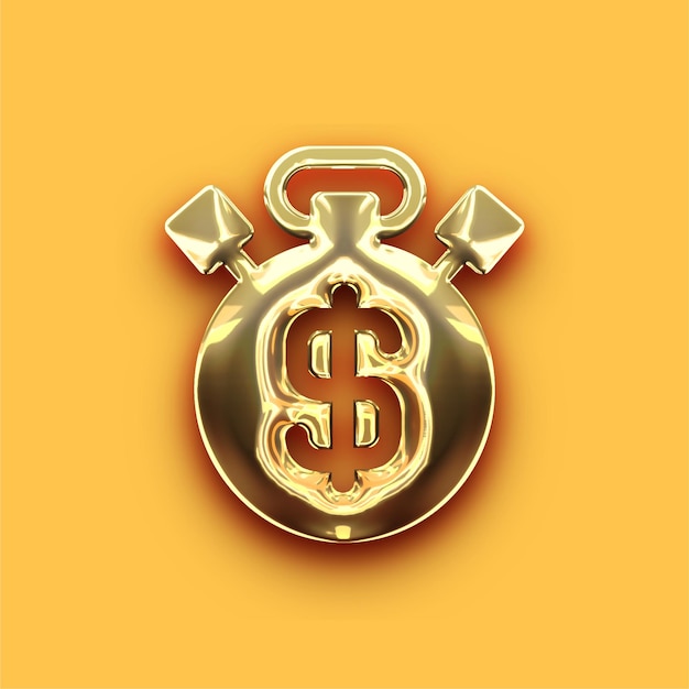 Premium Chrome Gold Time and Money Icon with Customizable Yellow Backdrop