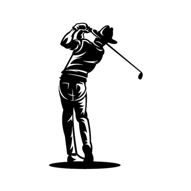 Premium Cowboy Playing Golf Monochrome Vector Illustration