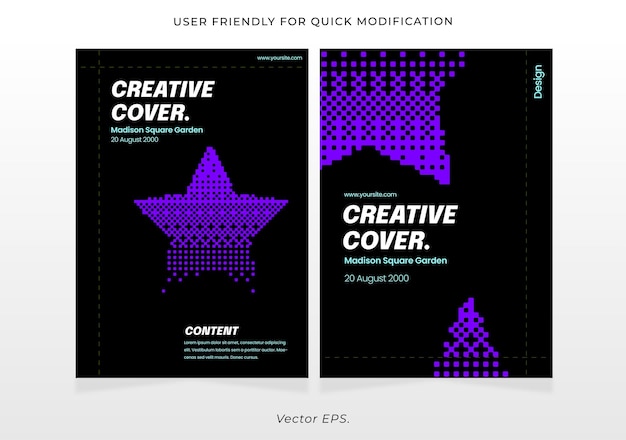 Vector premium creative poster flyer blue neon star pixel style black vector