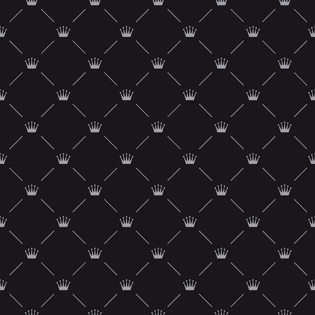 Premium crown seamless pattern vector texture Silver signs on black background for your design