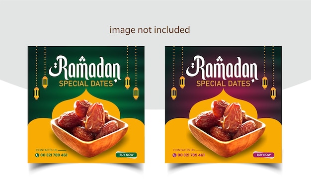 Premium dates ramadan food banner and social media post template design or square flyer