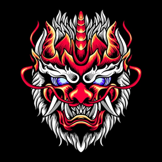 Premium Devil Raijin head Vector illustration tshirt design