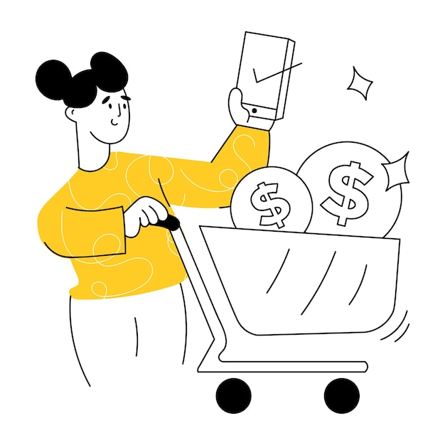 Premium drawing illustration of shopping payment