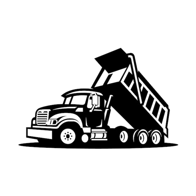 Premium Dump Truck Monochrome Vector Isolated in White Background