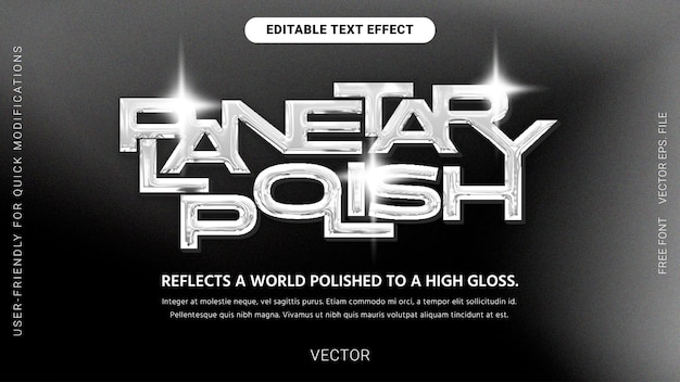 Premium Editable Chrome text effect with grainy blur background vector monochrome planetary polish