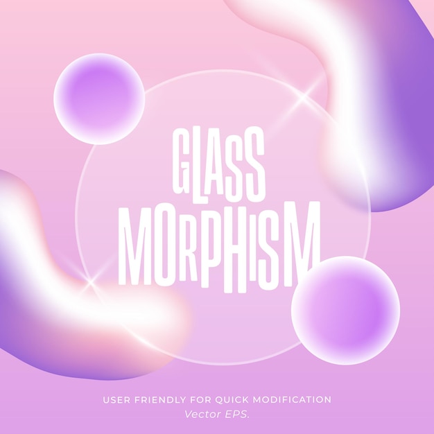 Vector premium editable glassmorphism glass effect pink purple gradient pastel template