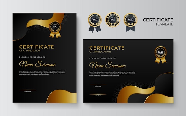 Premium elegant golden black certificate design template