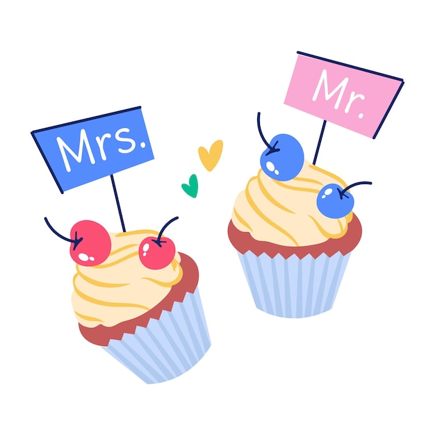 Vector premium flat sticker of wedding cupcakes