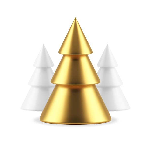 Premium golden Christmas tree white glossy spruce festive December forest New Year 3d icon vector