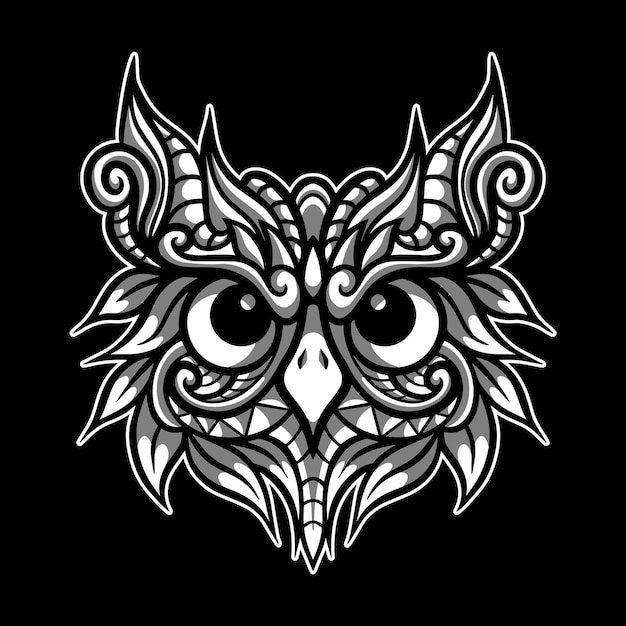 Premium Hand Drawn Vector Owl Head Coloring Book