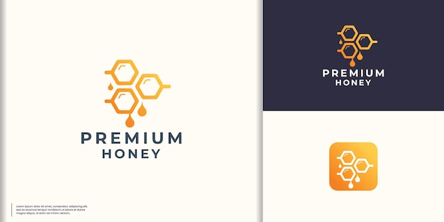 premium honeycomb logo vector illustration simple hexagon shape concept with line style and honey drop