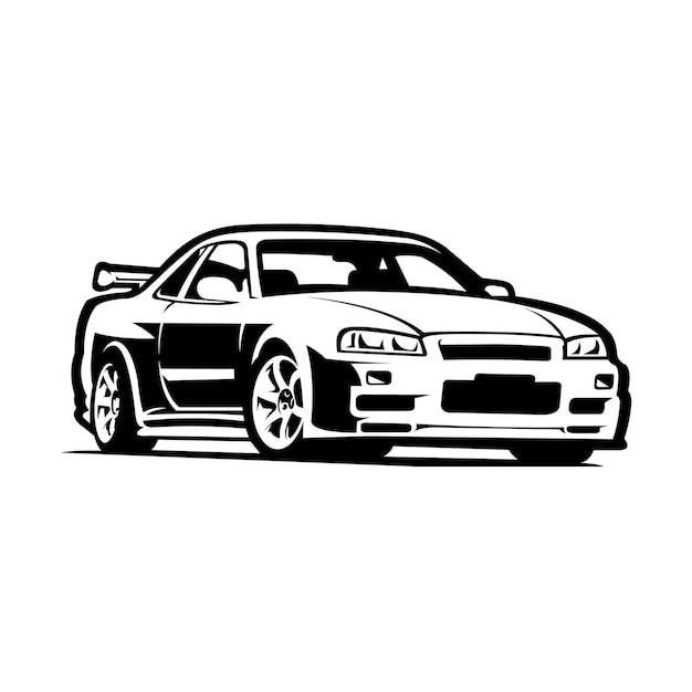 Premium JDM Japanese Sport Car Monochrome Vector Isolated