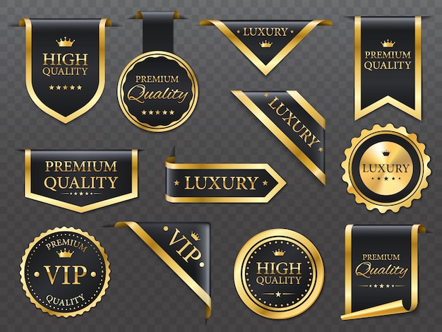 Premium luxury golden labels banners and ribbons