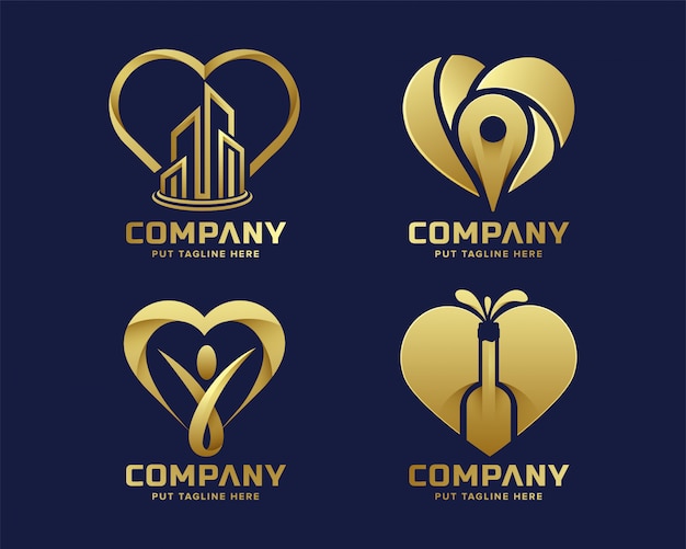 Premium luxury heart love golden logo collection