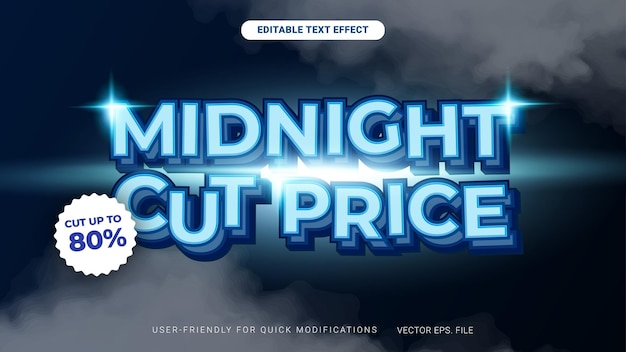 Premium Midnight cut price Sale discount Advertising Banner with editable text effect vector