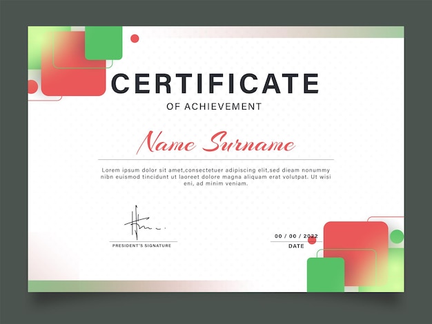 Premium minimalist certificate in green and red