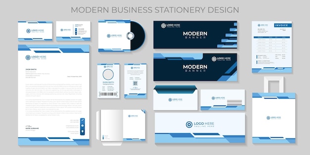 Premium Modern corporate Business stationery set template with blue color Vector file.