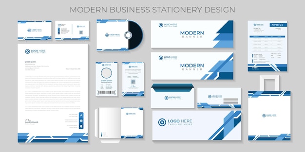 Premium Modern corporate Business stationery set template with blue color Vector file.