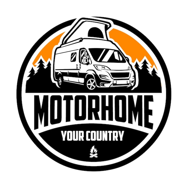 Premium Motorhome camper van circle emblem logo illustration. Best for sticker and tshirt design