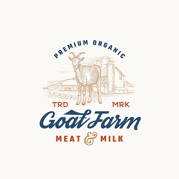 Premium Organic Milk and Meat Farm Retro Badge or Logo Template.