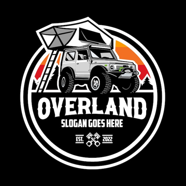 Vector premium overland adventure vehicle 4x4 in outdoor circle emblem badge logo vector isolated