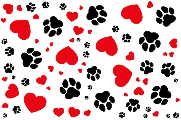 premium pattern of paw and red hearts