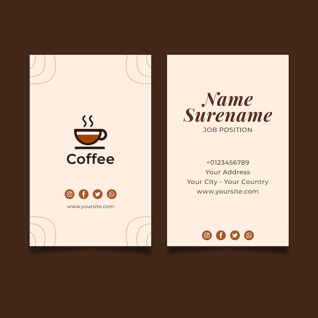 Premium quality coffee business card vertical