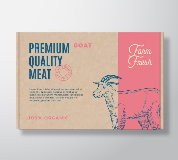 Premium Quality Goat  Meat Packaging Label  on a Craft Cardboard Box Container.