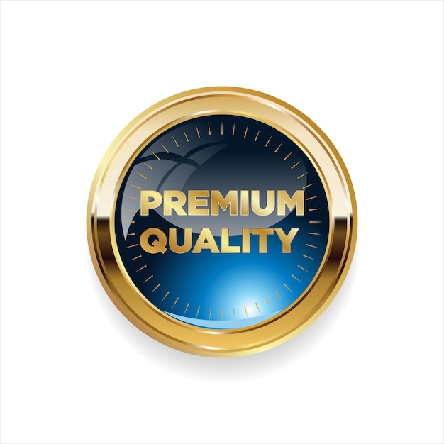 Premium quality golden badge isolated on white background