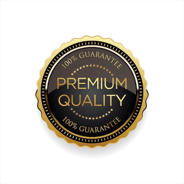 Premium quality golden badge isolated on white background