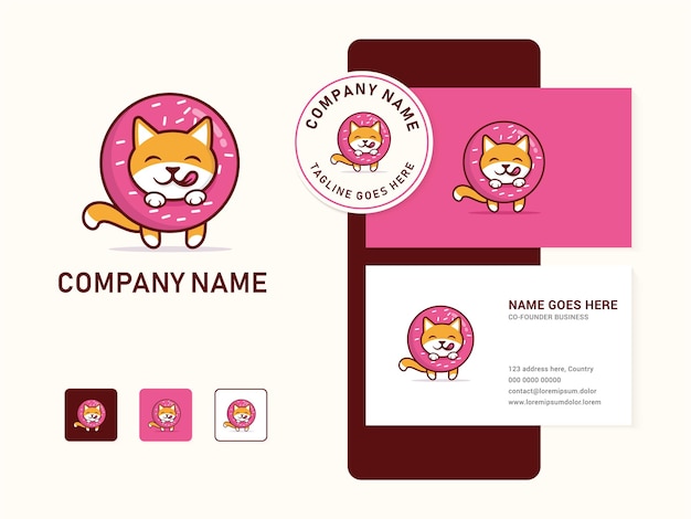 Premium quality isolated cute donut dog mascot logo design template